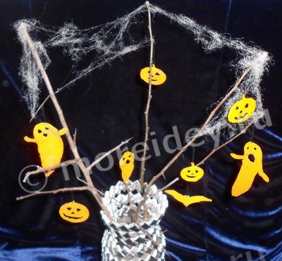 Поделки из мандариновой кожуры для украшения дома к Хэллоуину 