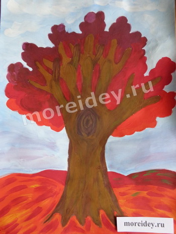 Осеннее дерево - рисунок отпечатками ладошек