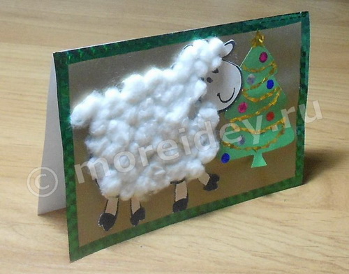 Новогодняя открытка с овечкой своими руками