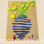 Ваза с мимозой - открытка к 8 марта из пластилина своими руками